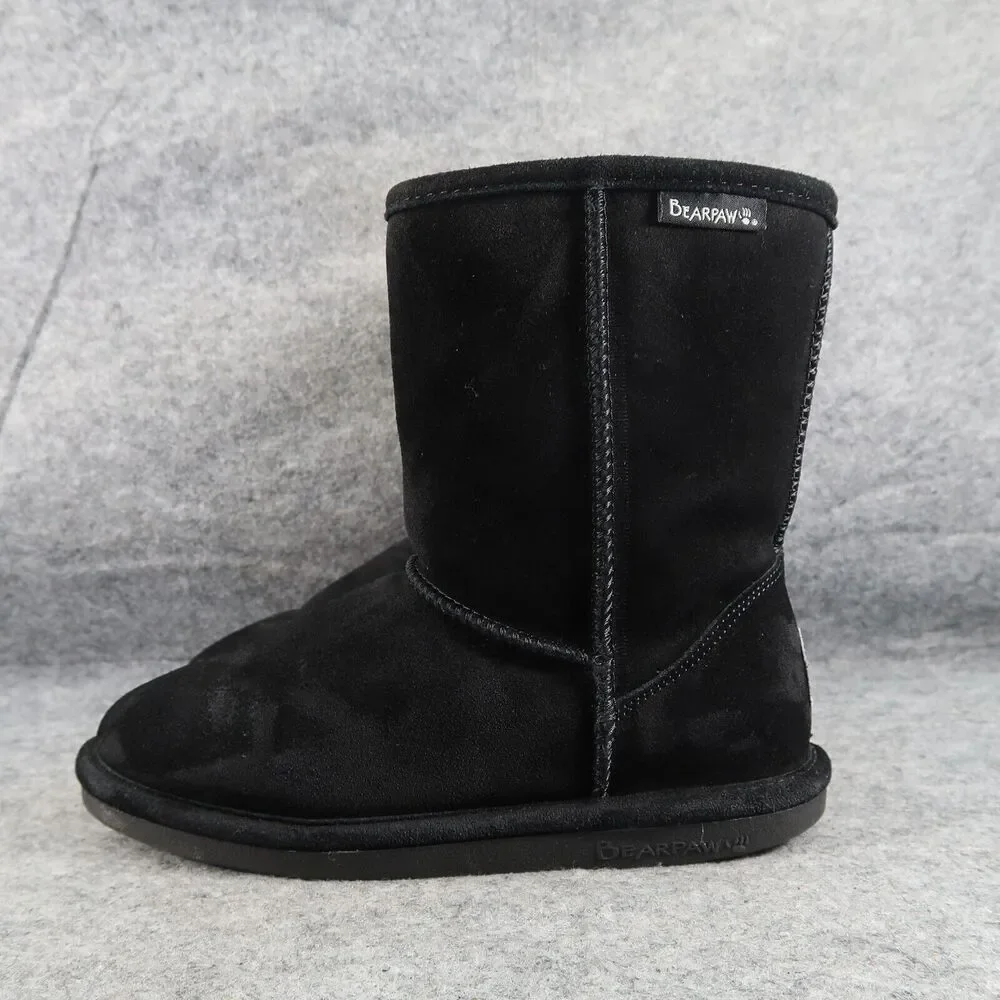 Bearpaw Shoes Kids 5 Winter Boots Pull On Leather Wool Evangaline Black Comfort